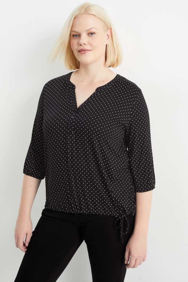 Women - Long sleeve top - polka dot - black