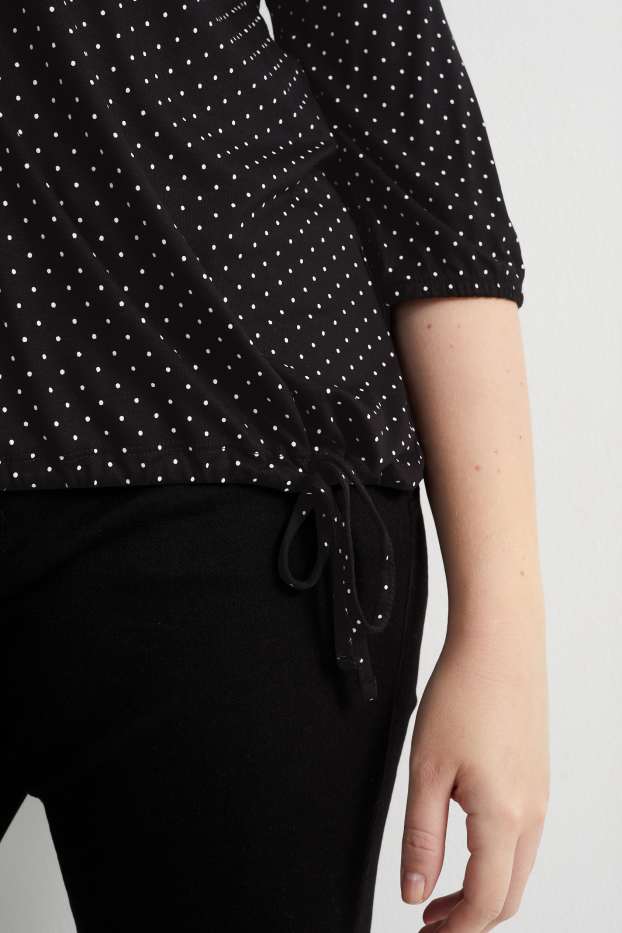 Women - Long sleeve top - polka dot - black