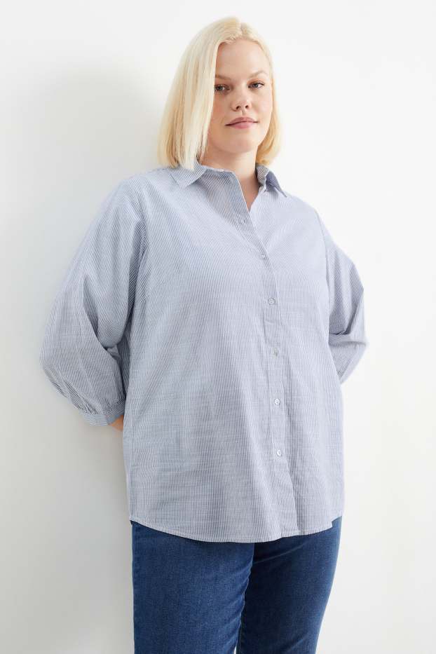 Damen - Bluse - gestreift - blau / weiß