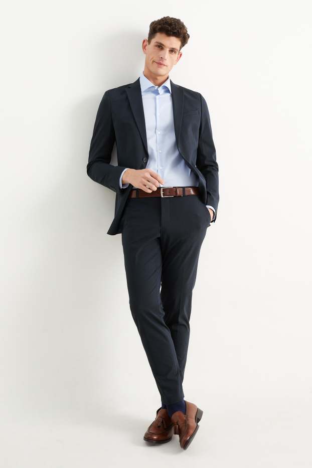 Hommes - Pantalon de costume - body fit - Flex - 4 Way Stretch - bleu foncé
