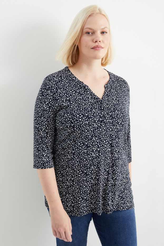 Women - Long sleeve top - floral - dark blue