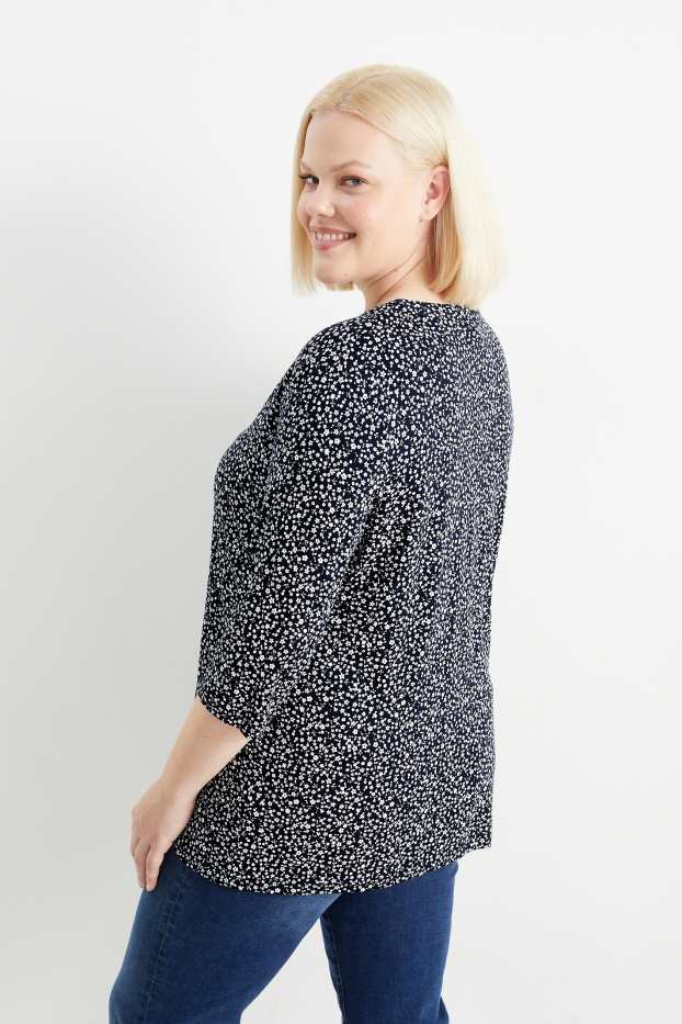 Women - Long sleeve top - floral - dark blue
