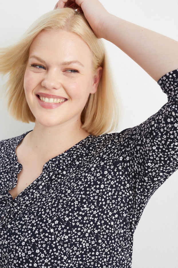Women - Long sleeve top - floral - dark blue