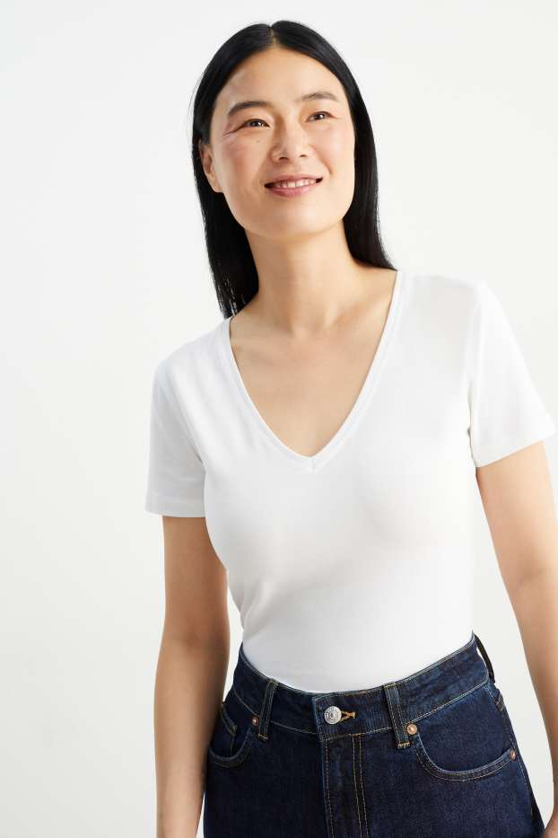 Femmes - Lot de 3 - T-shirts basiques à col V - blanc