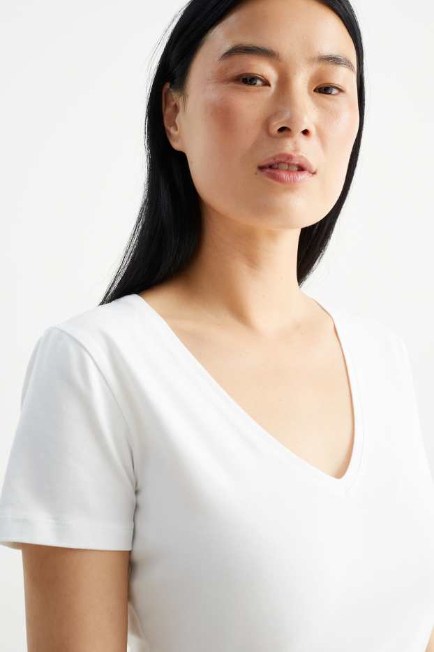 Femmes - Lot de 3 - T-shirts basiques à col V - blanc