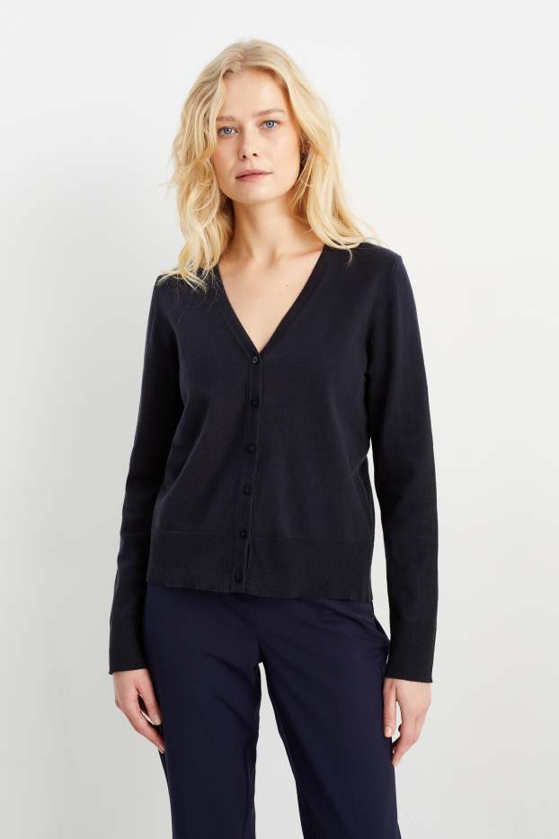 Women - Basic cardigan - dark blue