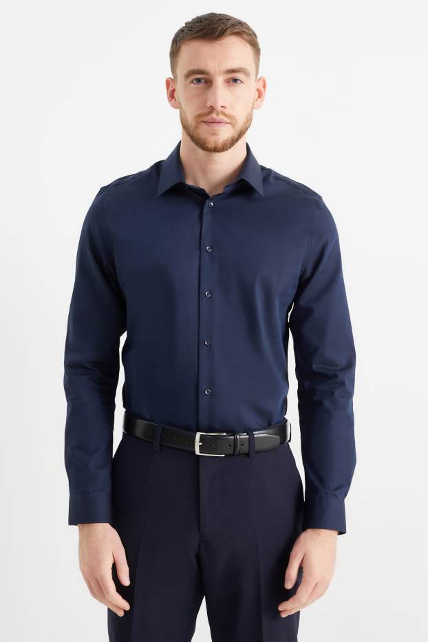 Hombre - Camisa de oficina - slim fit - Kent - de planchado fácil - azul oscuro