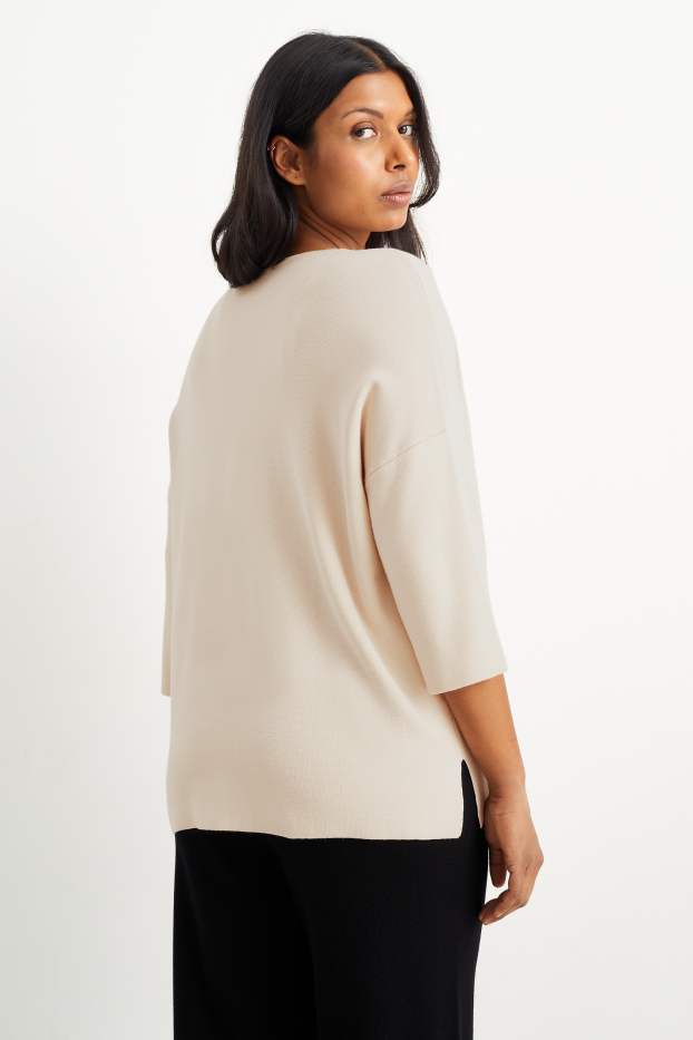 Damen - Basic-Pullover mit V-Ausschnitt - hellbeige