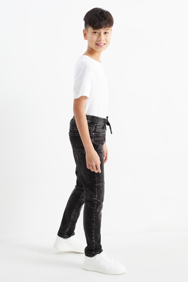 Děti - chlapci - Slim jeans - jog denim - tmavošedá