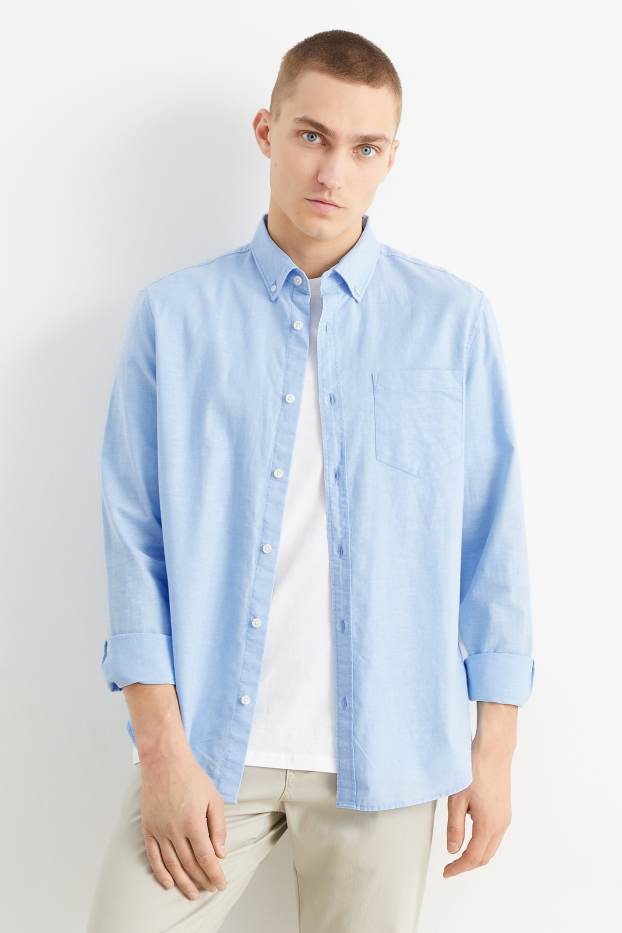 Heren - Overhemd Oxford - regular fit - button down - lichtblauw
