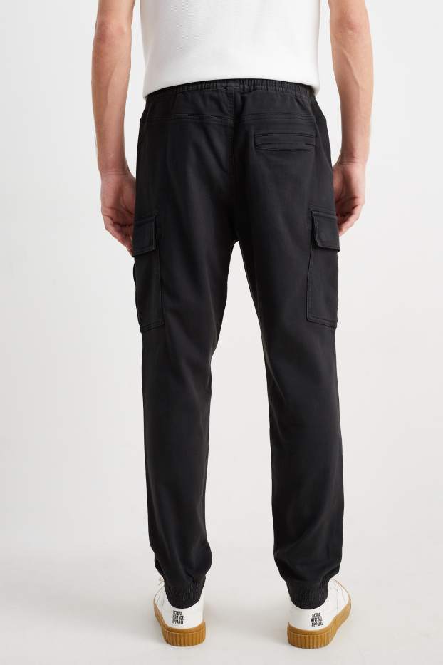 Men - Cargo trousers - tapered fit - black