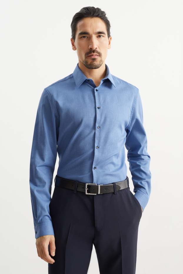 Men - Business košile - slim fit - kent - snadné žehlení - se vzorem - blue