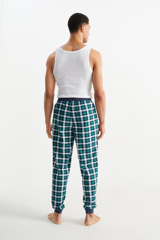 Hommes - Pyjama en flanelle - à carreaux - bleu foncé