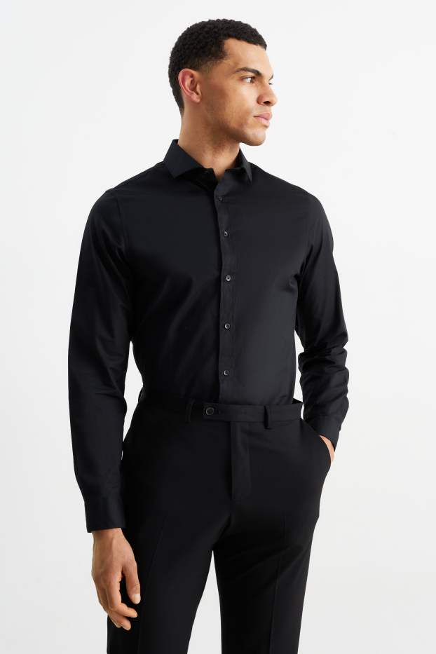 Uomo - Camicia business - body fit - cutaway - LYCRA® - nero