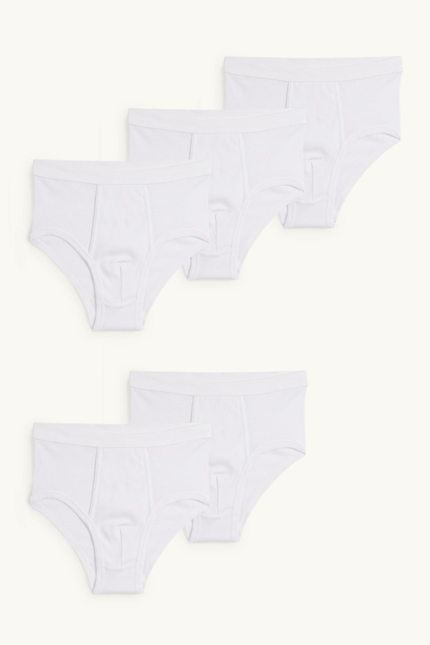Hommes - Lot de 5 - slips avec braguette - fines côtes - blanc