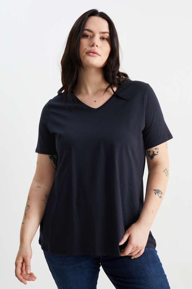 Damen - Multipack 2er - T-Shirt mit V-Ausschnitt - dunkelblau