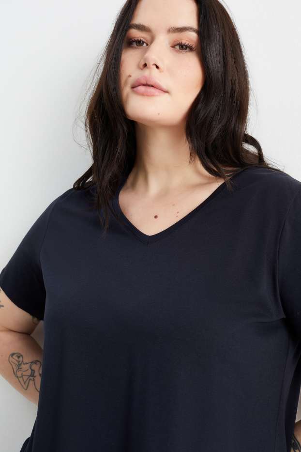 Damen - Multipack 2er - T-Shirt mit V-Ausschnitt - dunkelblau