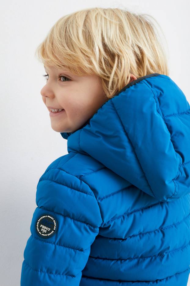 Kinder Buben - Steppjacke mit Kapuze - wasserabweisend - blau