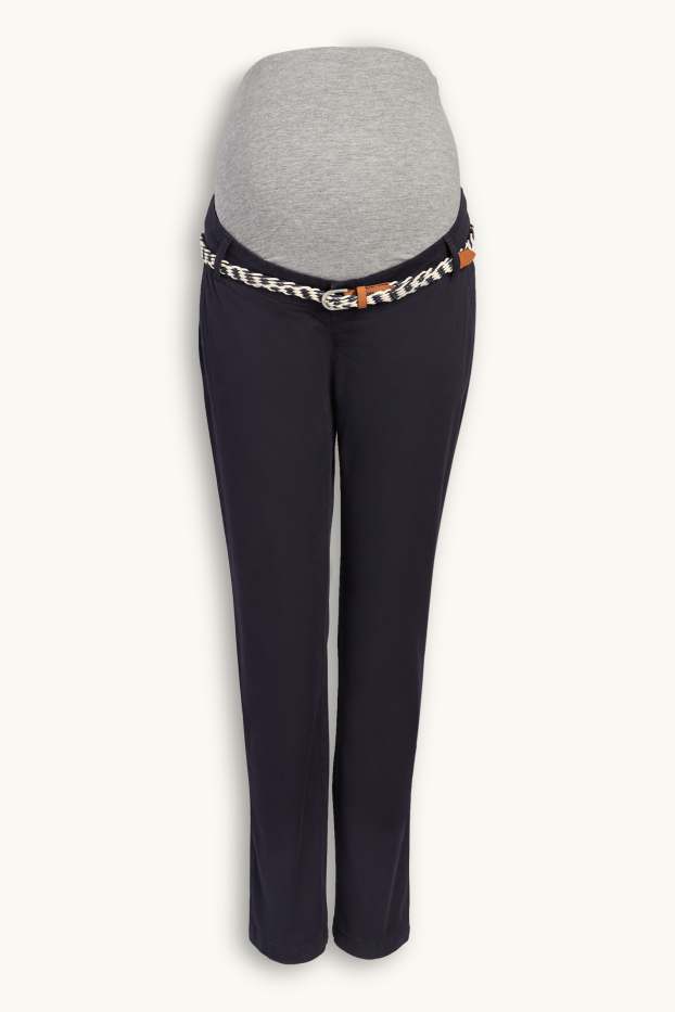 Dámské - Těhotenské kalhoty chino s páskem - slim fit - tmavomodrá