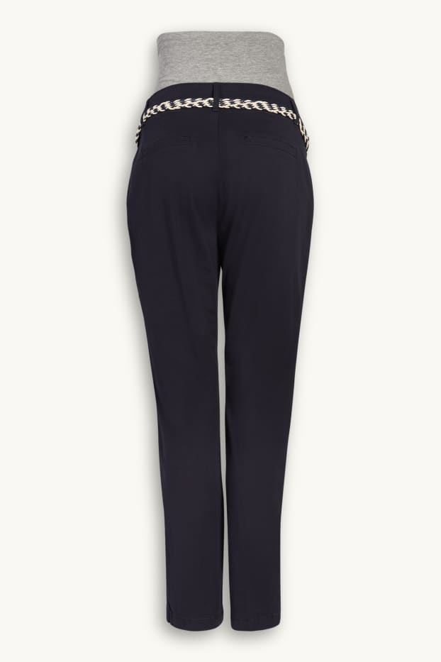 Dámské - Těhotenské kalhoty chino s páskem - slim fit - tmavomodrá