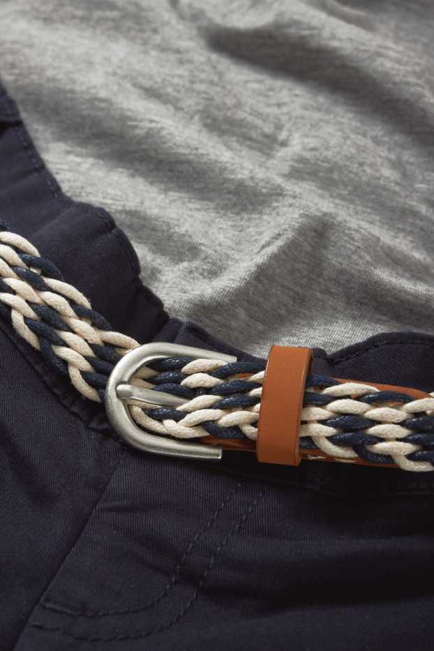 Dámské - Těhotenské kalhoty chino s páskem - slim fit - tmavomodrá