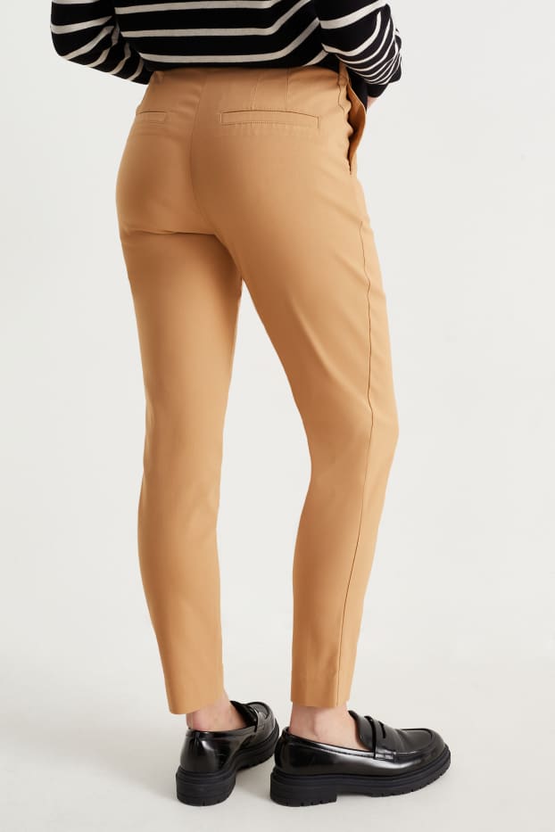 Women - Cloth trousers - mid-rise waist - slim fit - light brown