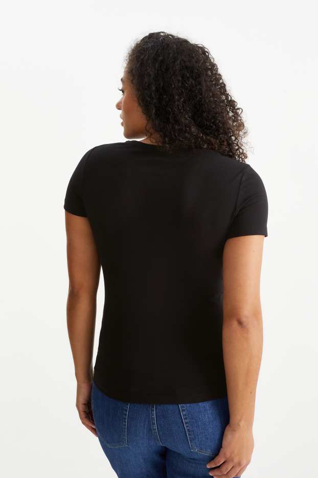 Dames - Set van 3 - basic T-shirt met V-hals - zwart