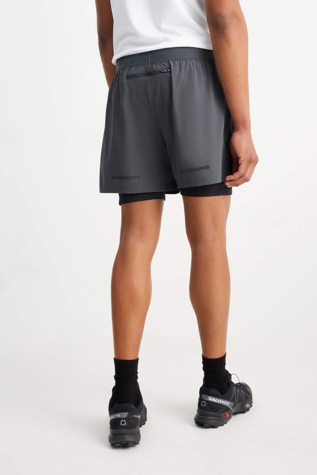 Herren - Funktions-Shorts - 4 Way Stretch - 2-in-1-Look - grau