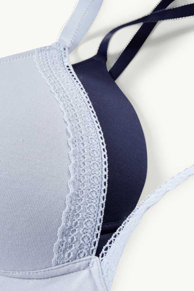 Donna - Confezione da 2 - reggiseno senza ferretti - imbottito - blu / azzurro