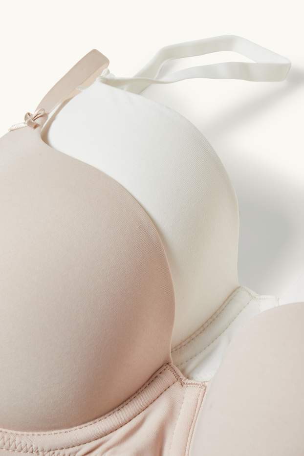 Femmes - Lot de 2 - soutiens-gorge à armature - FULL COVERAGE - ampliformes - marron / blanc crème