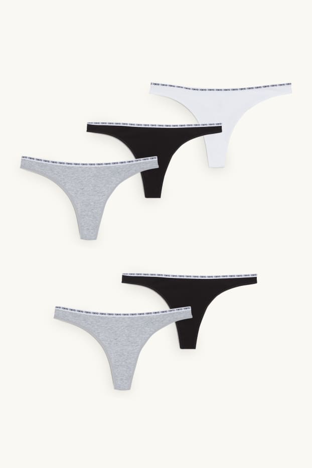 Femmes - Lot de 5 - strings - gris / noir