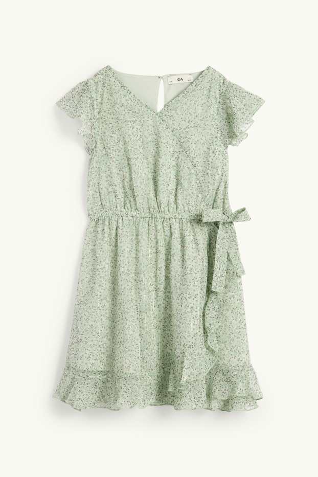 Kinderen: meisjes - Jurk van chiffon - gebloemd - mintgroen