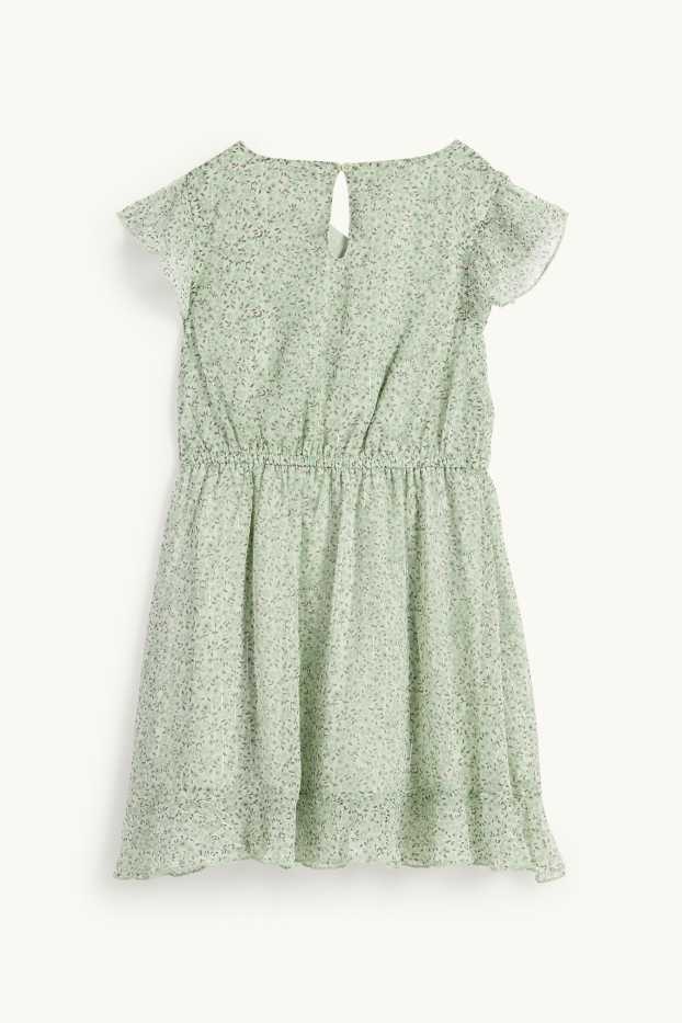 Kinderen: meisjes - Jurk van chiffon - gebloemd - mintgroen