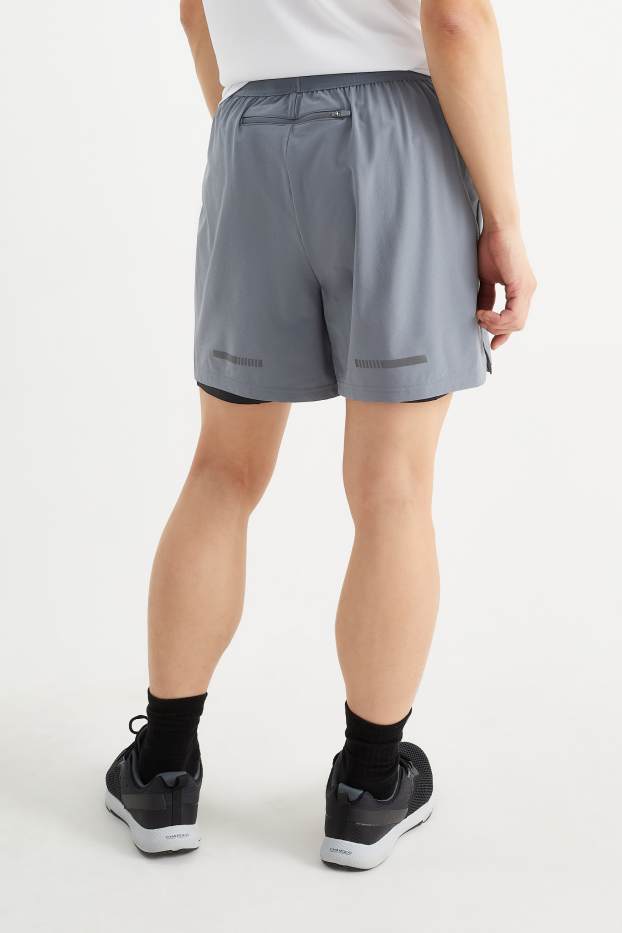 Uomo - Shorts tecnici - 4 Way Stretch - effetto sovrapposto - grigio