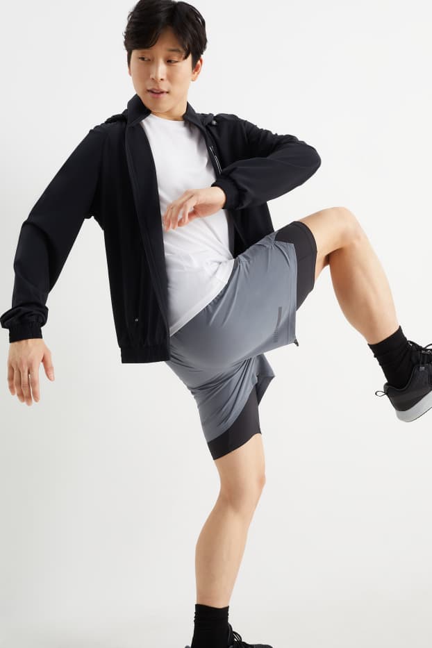 Uomo - Shorts tecnici - 4 Way Stretch - effetto sovrapposto - grigio