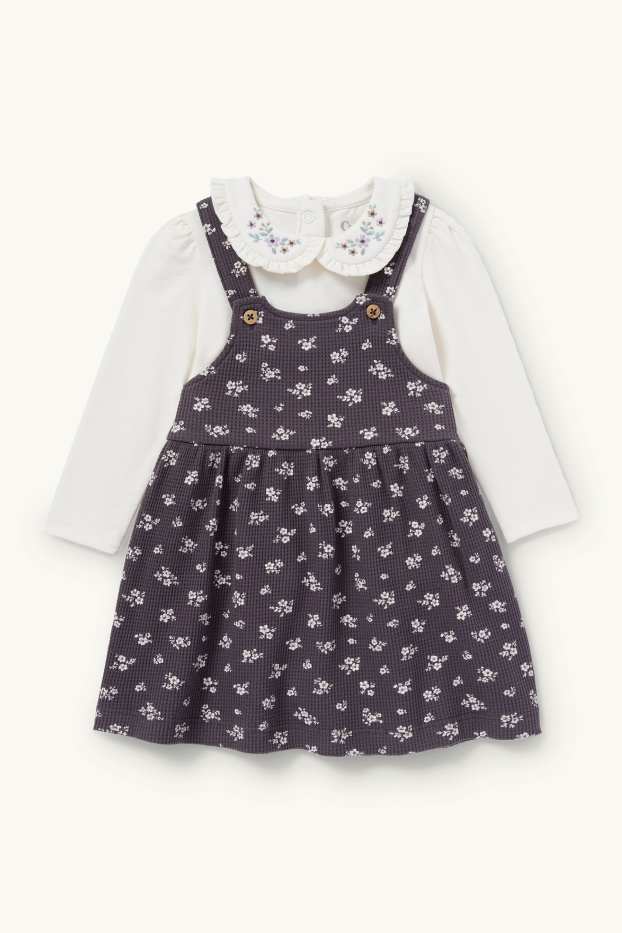 Bébés filles - Petites fleurs - ensemble bébé - 2 pièces - gris foncé