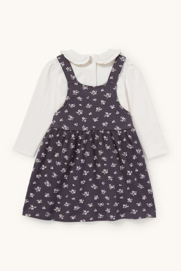 Bébés filles - Petites fleurs - ensemble bébé - 2 pièces - gris foncé