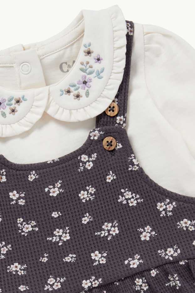 Bébés filles - Petites fleurs - ensemble bébé - 2 pièces - gris foncé