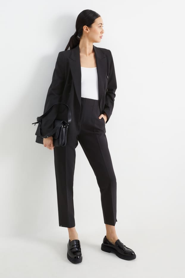 Women - Cloth trousers - high waist - tapered fit - black
