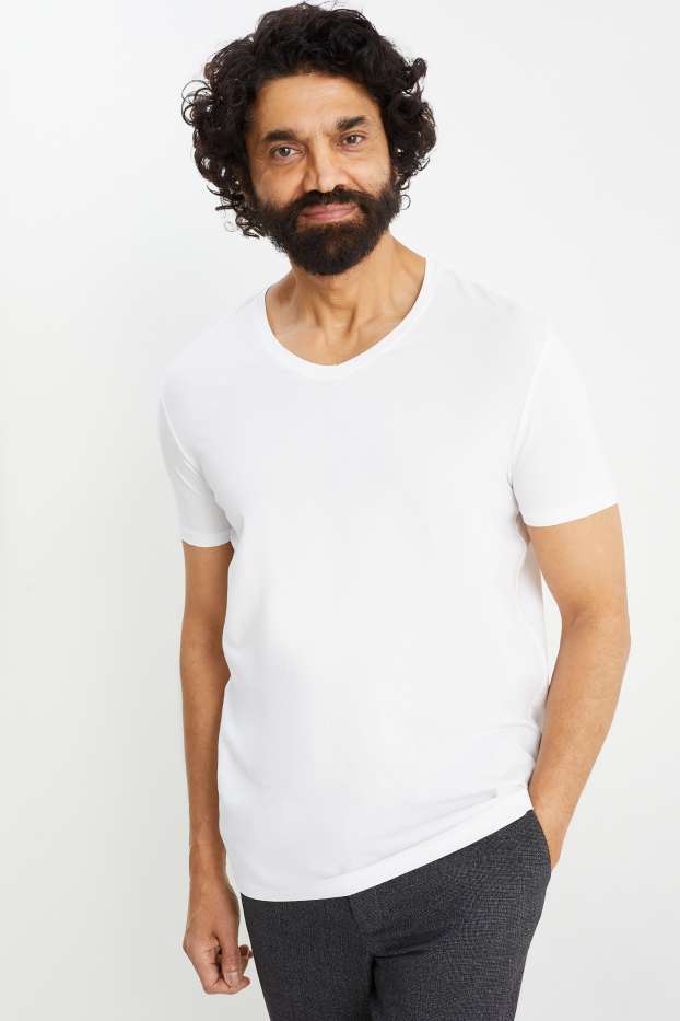 Mężczyźni - T-shirt - Flex - slim fit - biały