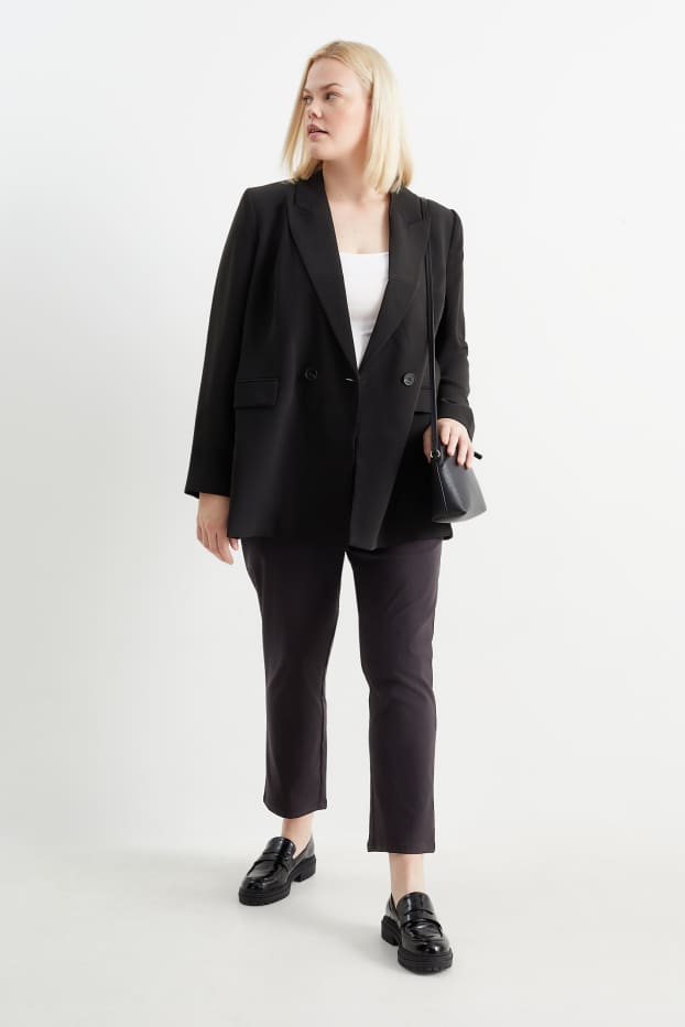 Femmes - Pantalon en toile - mid waist - straight fit - noir