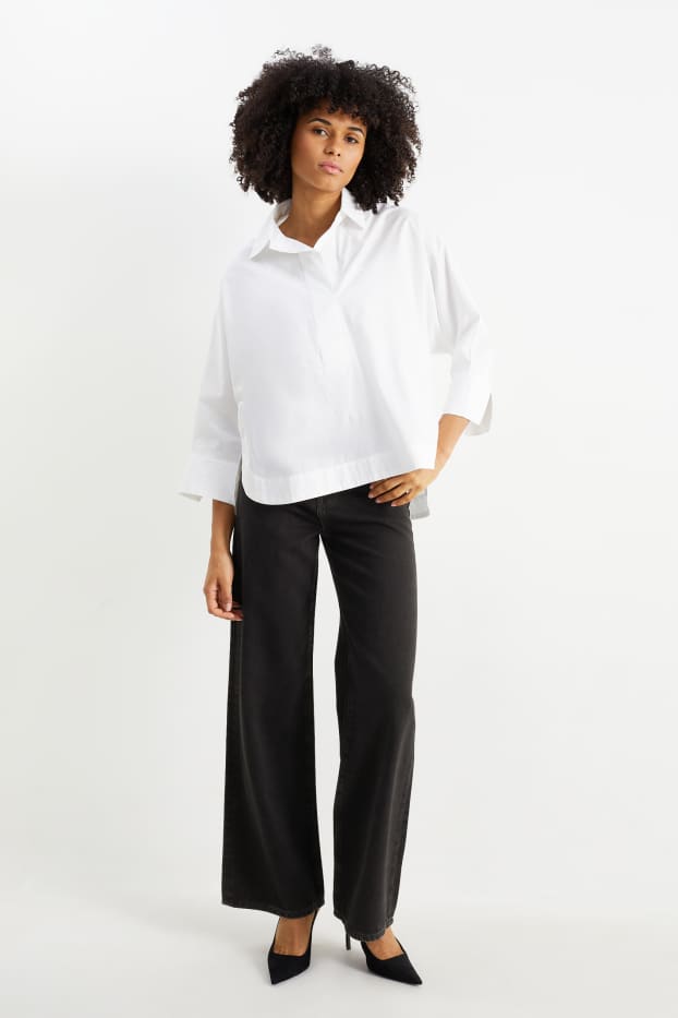 Women - Wide leg jeans - high waist - denim-dark gray