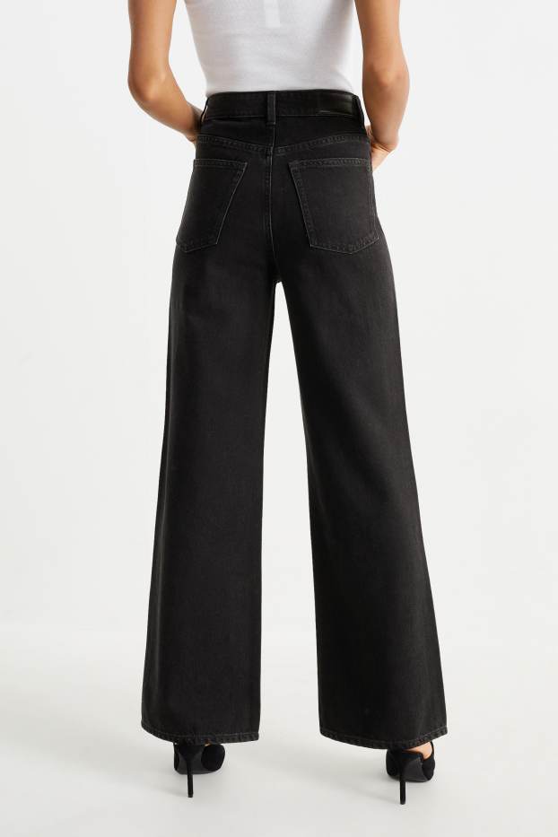 Women - Wide leg jeans - high waist - denim-dark gray
