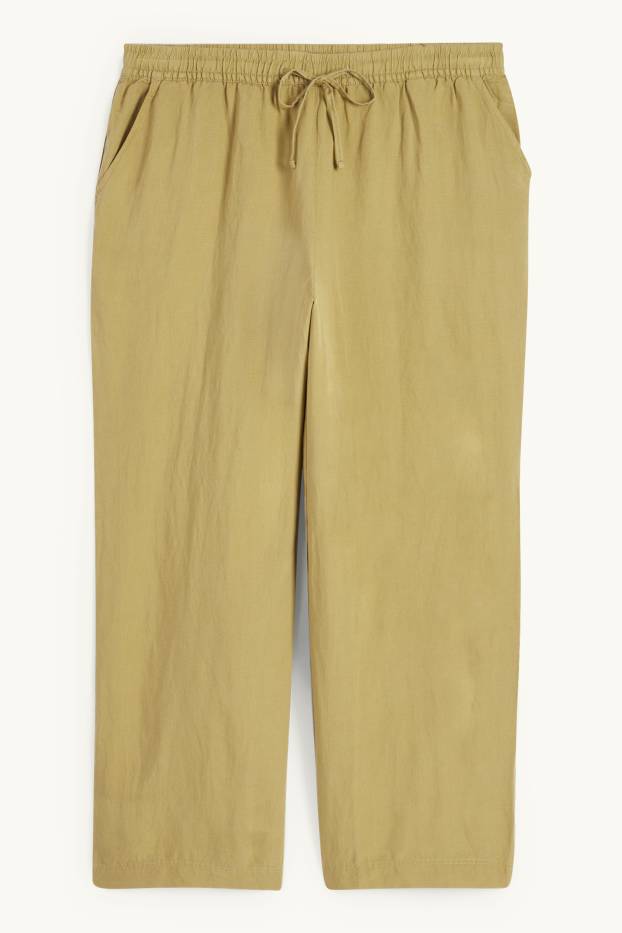 Women - Cloth trousers - mid-rise waist - wide leg - linen blend - mustard yellow