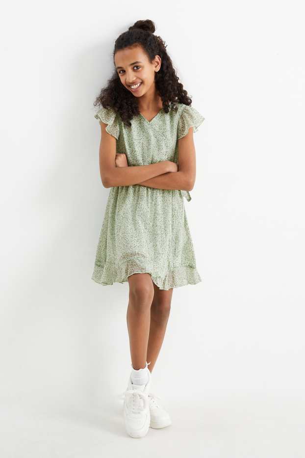 Kinderen: meisjes - Jurk van chiffon - gebloemd - mintgroen