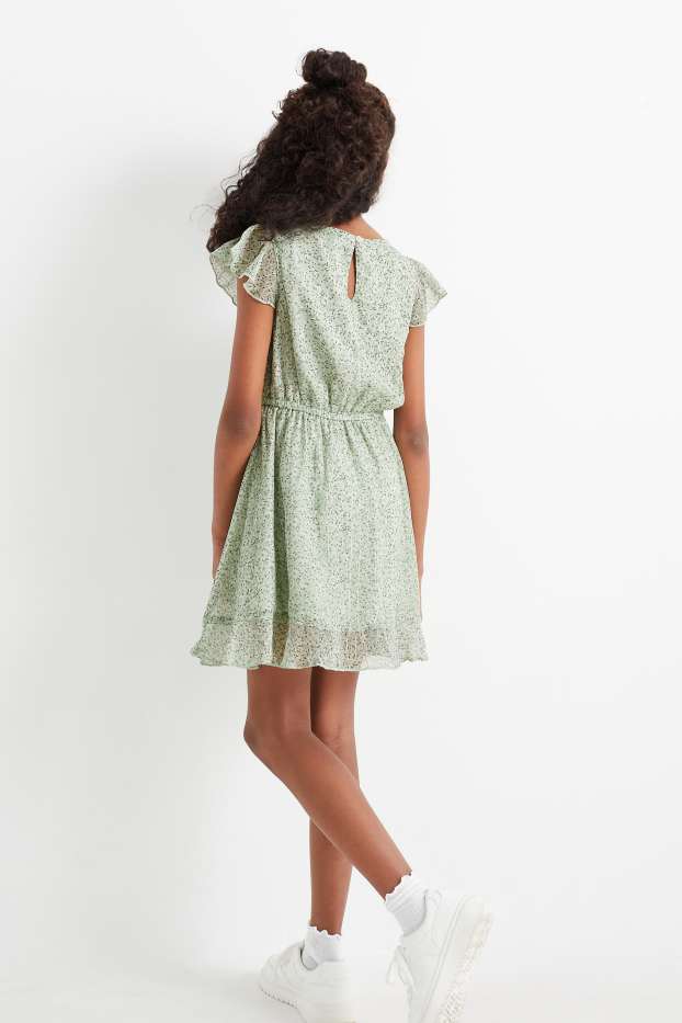 Kinderen: meisjes - Jurk van chiffon - gebloemd - mintgroen