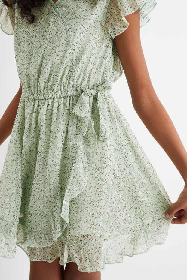 Kinderen: meisjes - Jurk van chiffon - gebloemd - mintgroen