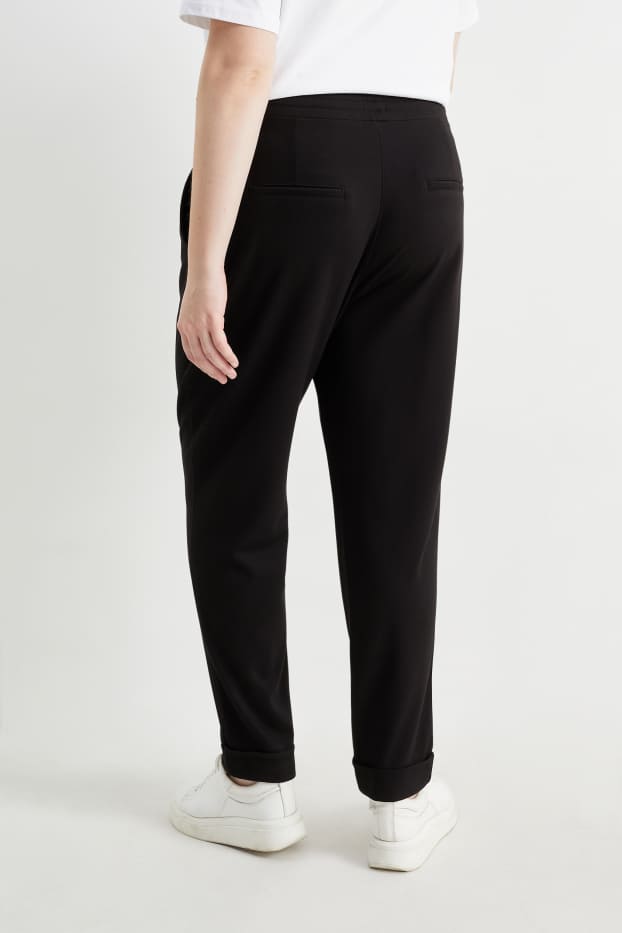 Women - Cloth trousers - mid-rise waist - tapered fit - black