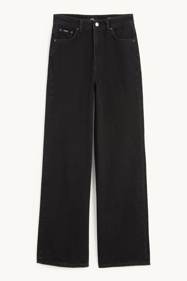Women - Wide leg jeans - high waist - denim-dark gray