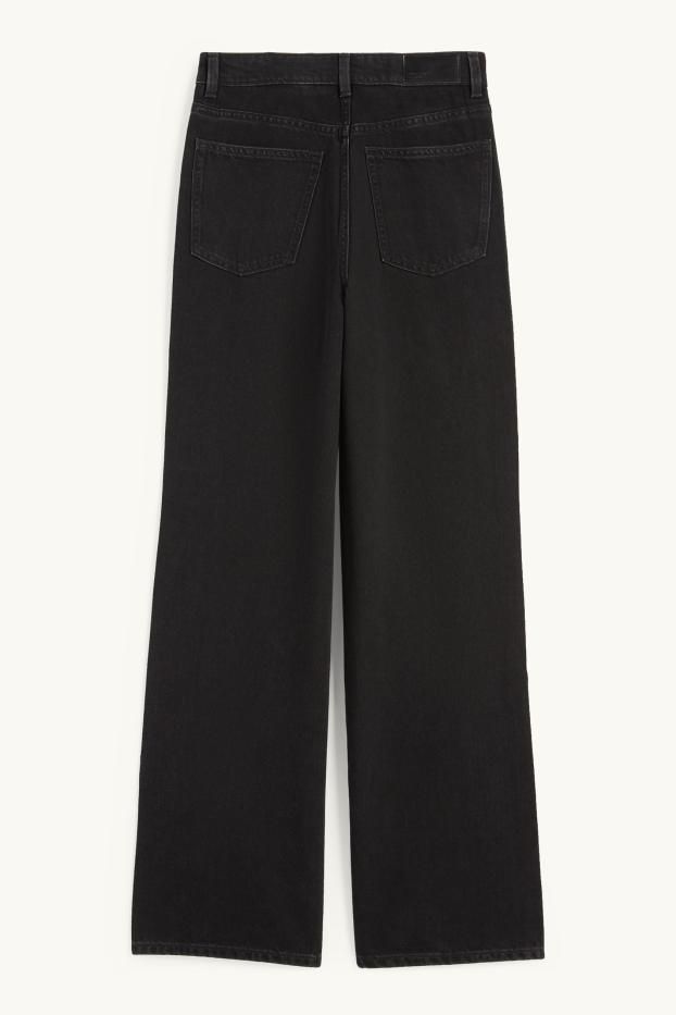 Women - Wide leg jeans - high waist - denim-dark gray